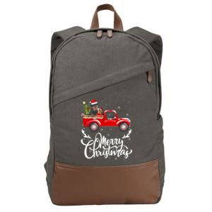 Xmas Tree Rottweiler Dog Riding Red Truck Merry Christmas Cool Gift Cotton Canvas Backpack