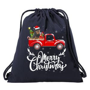 Xmas Tree Rottweiler Dog Riding Red Truck Merry Christmas Cool Gift Drawstring Bag