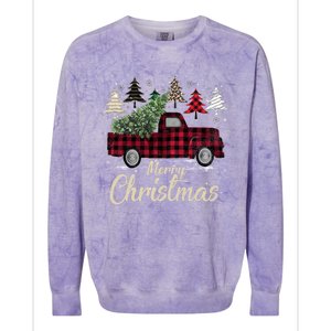 Xmas Trees Red Truck Buffalo Plaid Gift Colorblast Crewneck Sweatshirt