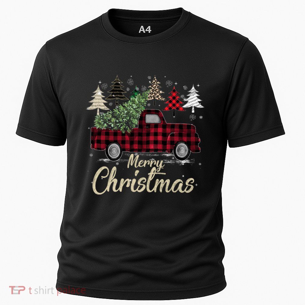 Xmas Trees Red Truck Buffalo Plaid Gift Cooling Performance Crew T-Shirt
