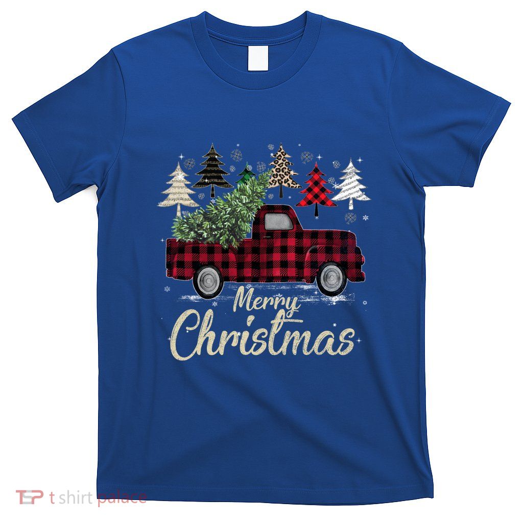Xmas Trees Red Truck Buffalo Plaid Gift T-Shirt
