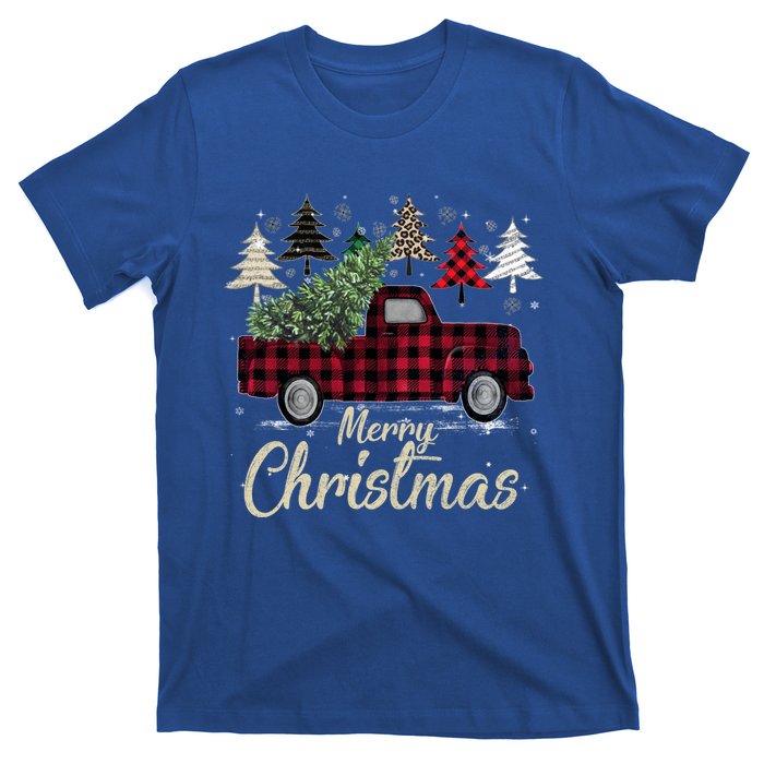 Xmas Trees Red Truck Buffalo Plaid Gift T-Shirt