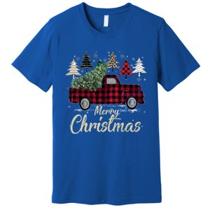 Xmas Trees Red Truck Buffalo Plaid Gift Premium T-Shirt