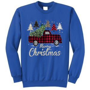 Xmas Trees Red Truck Buffalo Plaid Gift Tall Sweatshirt