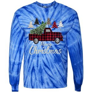 Xmas Trees Red Truck Buffalo Plaid Gift Tie-Dye Long Sleeve Shirt