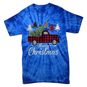 Xmas Trees Red Truck Buffalo Plaid Gift Tie-Dye T-Shirt