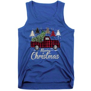 Xmas Trees Red Truck Buffalo Plaid Gift Tank Top