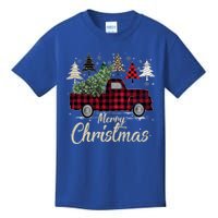 Xmas Trees Red Truck Buffalo Plaid Gift Kids T-Shirt