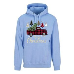 Xmas Trees Red Truck Buffalo Plaid Gift Unisex Surf Hoodie