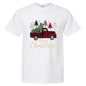 Xmas Trees Red Truck Buffalo Plaid Gift Garment-Dyed Heavyweight T-Shirt