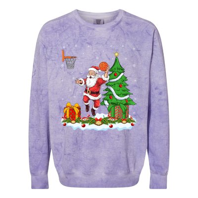 Xmas Tree Santa Playing Basketball Christmas Gift Colorblast Crewneck Sweatshirt