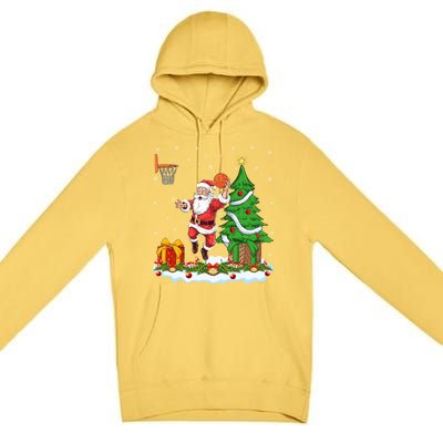 Xmas Tree Santa Playing Basketball Christmas Gift Premium Pullover Hoodie