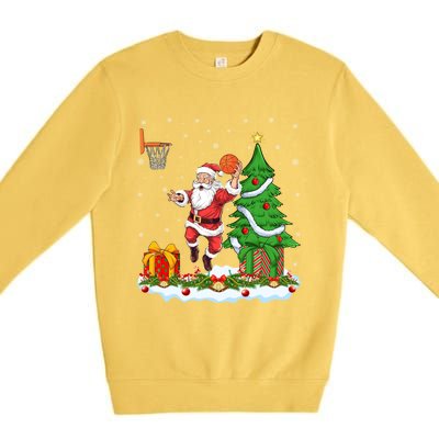 Xmas Tree Santa Playing Basketball Christmas Gift Premium Crewneck Sweatshirt