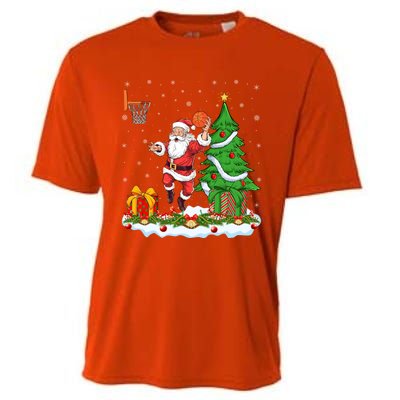 Xmas Tree Santa Playing Basketball Christmas Gift Cooling Performance Crew T-Shirt