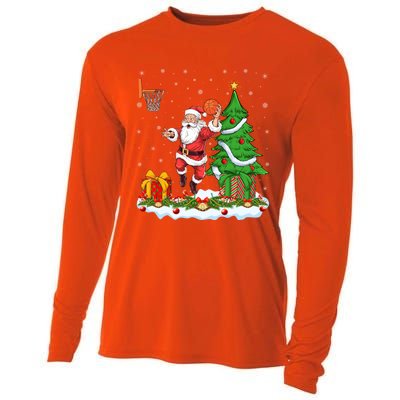 Xmas Tree Santa Playing Basketball Christmas Gift Cooling Performance Long Sleeve Crew