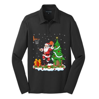 Xmas Tree Santa Playing Basketball Christmas Gift Silk Touch Performance Long Sleeve Polo