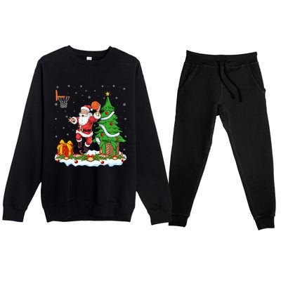 Xmas Tree Santa Playing Basketball Christmas Gift Premium Crewneck Sweatsuit Set