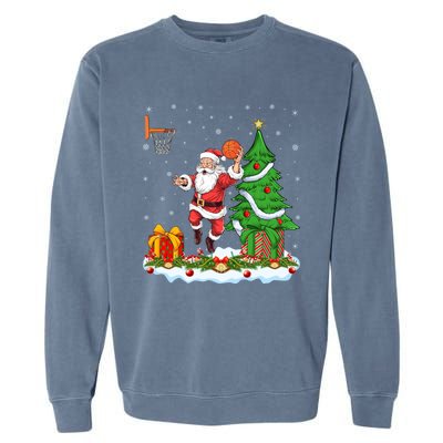 Xmas Tree Santa Playing Basketball Christmas Gift Garment-Dyed Sweatshirt