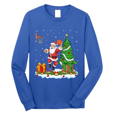 Xmas Tree Santa Playing Basketball Christmas Gift Long Sleeve Shirt