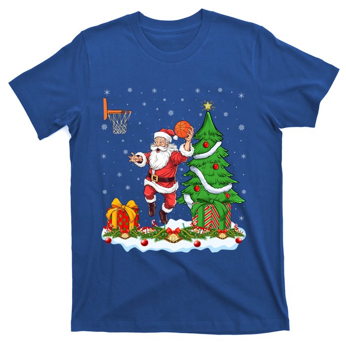 Xmas Tree Santa Playing Basketball Christmas Gift T-Shirt