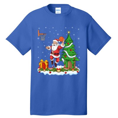 Xmas Tree Santa Playing Basketball Christmas Gift Tall T-Shirt