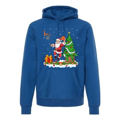 Xmas Tree Santa Playing Basketball Christmas Gift Premium Hoodie