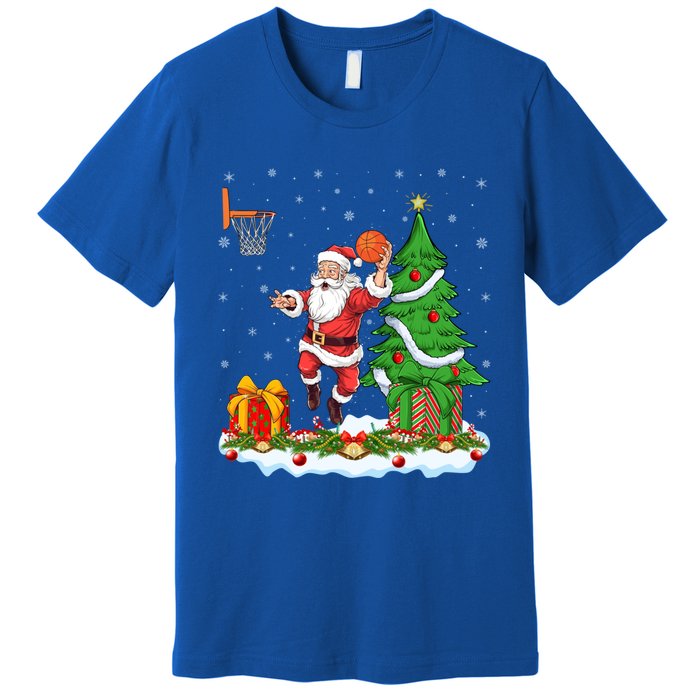 Xmas Tree Santa Playing Basketball Christmas Gift Premium T-Shirt