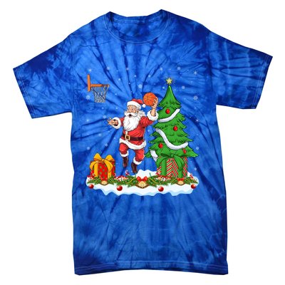 Xmas Tree Santa Playing Basketball Christmas Gift Tie-Dye T-Shirt