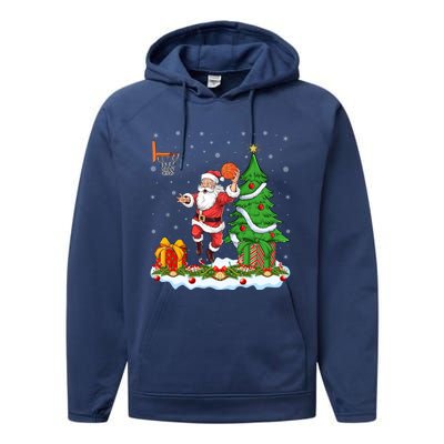 Xmas Tree Santa Playing Basketball Christmas Gift Performance Fleece Hoodie