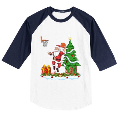 Xmas Tree Santa Playing Basketball Christmas Gift Baseball Sleeve Shirt