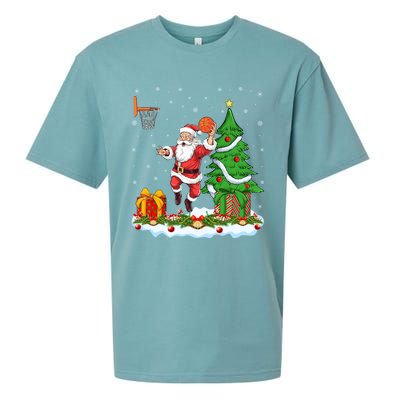 Xmas Tree Santa Playing Basketball Christmas Gift Sueded Cloud Jersey T-Shirt