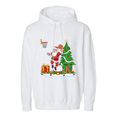 Xmas Tree Santa Playing Basketball Christmas Gift Garment-Dyed Fleece Hoodie