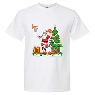 Xmas Tree Santa Playing Basketball Christmas Gift Garment-Dyed Heavyweight T-Shirt