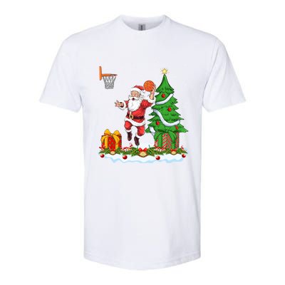 Xmas Tree Santa Playing Basketball Christmas Gift Softstyle CVC T-Shirt