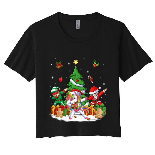 Xmas Tree Santa Claus Elf Unicorn Dabbing Christmas Meaningful Gift Crop Top