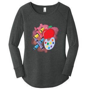 Xoxo Crayon Teacher Student 100 Days Of School Women's Perfect Tri Tunic Long Sleeve Shirt