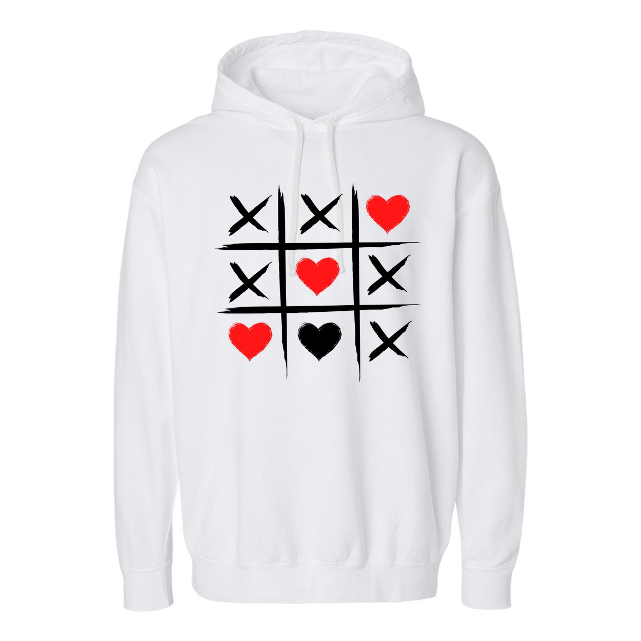 XOXO Tic Tac Toe Heart Valentines Day Garment-Dyed Fleece Hoodie
