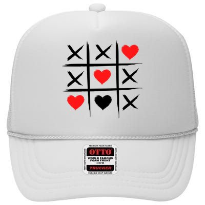 XOXO Tic Tac Toe Heart Valentines Day High Crown Mesh Back Trucker Hat