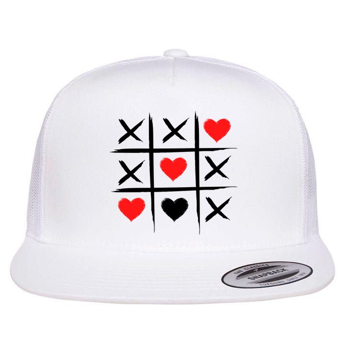 XOXO Tic Tac Toe Heart Valentines Day Flat Bill Trucker Hat