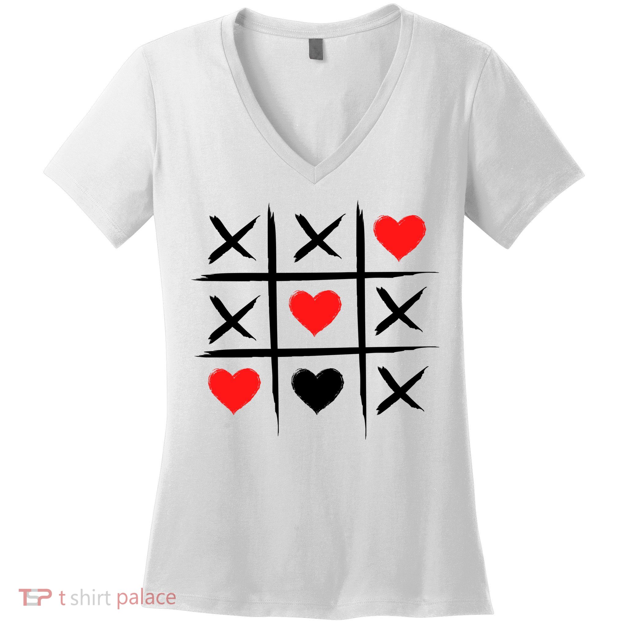 XOXO Tic Tac Toe Heart Valentines Day Women's V-Neck T-Shirt