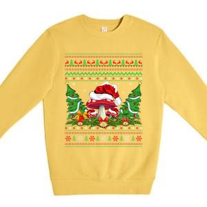 Xmas Tree Ugly Santa Hat Mushroom Christmas Funny Gift Premium Crewneck Sweatshirt