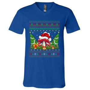 Xmas Tree Ugly Santa Hat Mushroom Christmas Funny Gift V-Neck T-Shirt