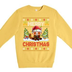 Xmas Tree Ugly Santa Hat Red Panda Christmas Great Gift Premium Crewneck Sweatshirt