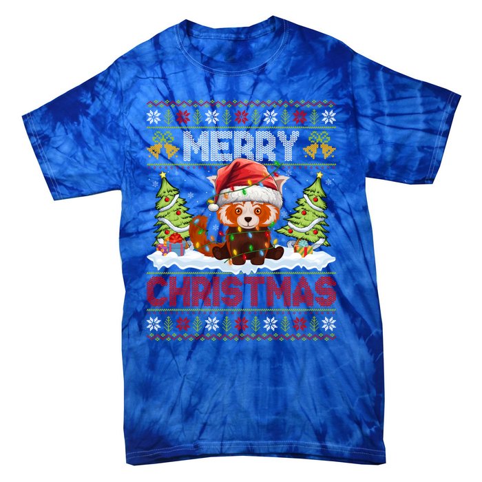 Xmas Tree Ugly Santa Hat Red Panda Christmas Great Gift Tie-Dye T-Shirt