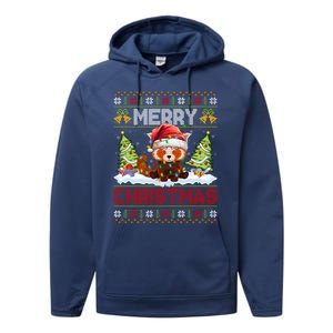 Xmas Tree Ugly Santa Hat Red Panda Christmas Great Gift Performance Fleece Hoodie