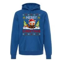 Xmas Tree Ugly Santa Hat Red Panda Christmas Gift Premium Hoodie