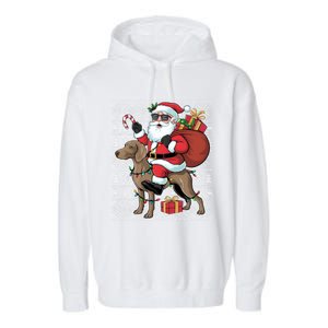 Xmas Ugly Santa Riding Rhodesian Ridgeback Dog Christmas Cool Gift Garment-Dyed Fleece Hoodie