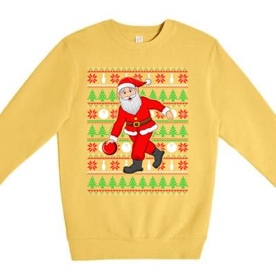 Xmas Ugly Sweater Style Santa Playing Bowling Christmas Gift Premium Crewneck Sweatshirt