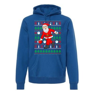 Xmas Ugly Sweater Style Santa Playing Bowling Christmas Gift Premium Hoodie