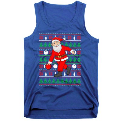 Xmas Ugly Sweater Style Santa Playing Bowling Christmas Gift Tank Top